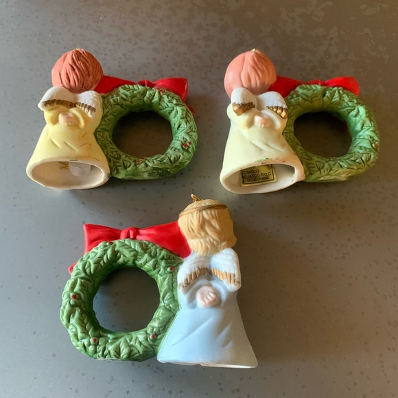 Vintage, Jasco CHRISTMAS Porcelain holiday bell napkin ring holders, ornament. - Picture 3 of 15